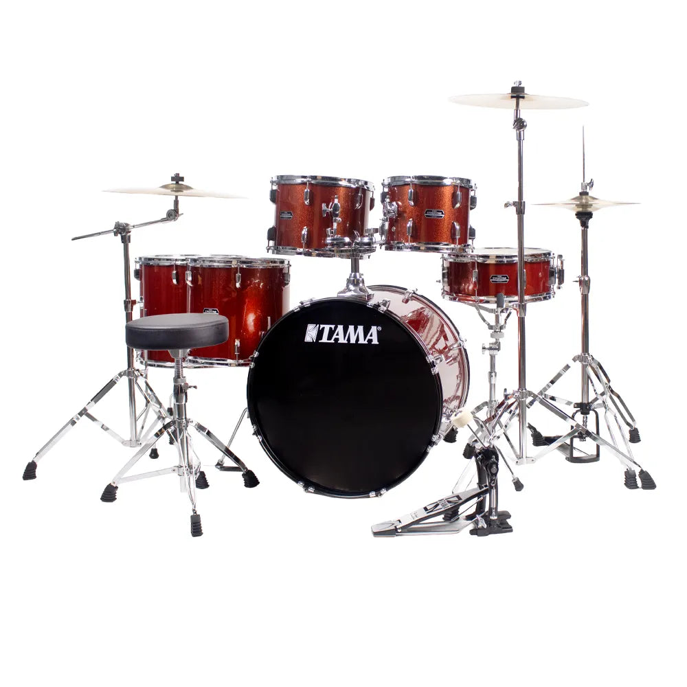 Tama ST62H6CSCP Bateria Acústica Stagestar de 6 piezas Cobre Brillante con Atriles, Asiento y Platillos