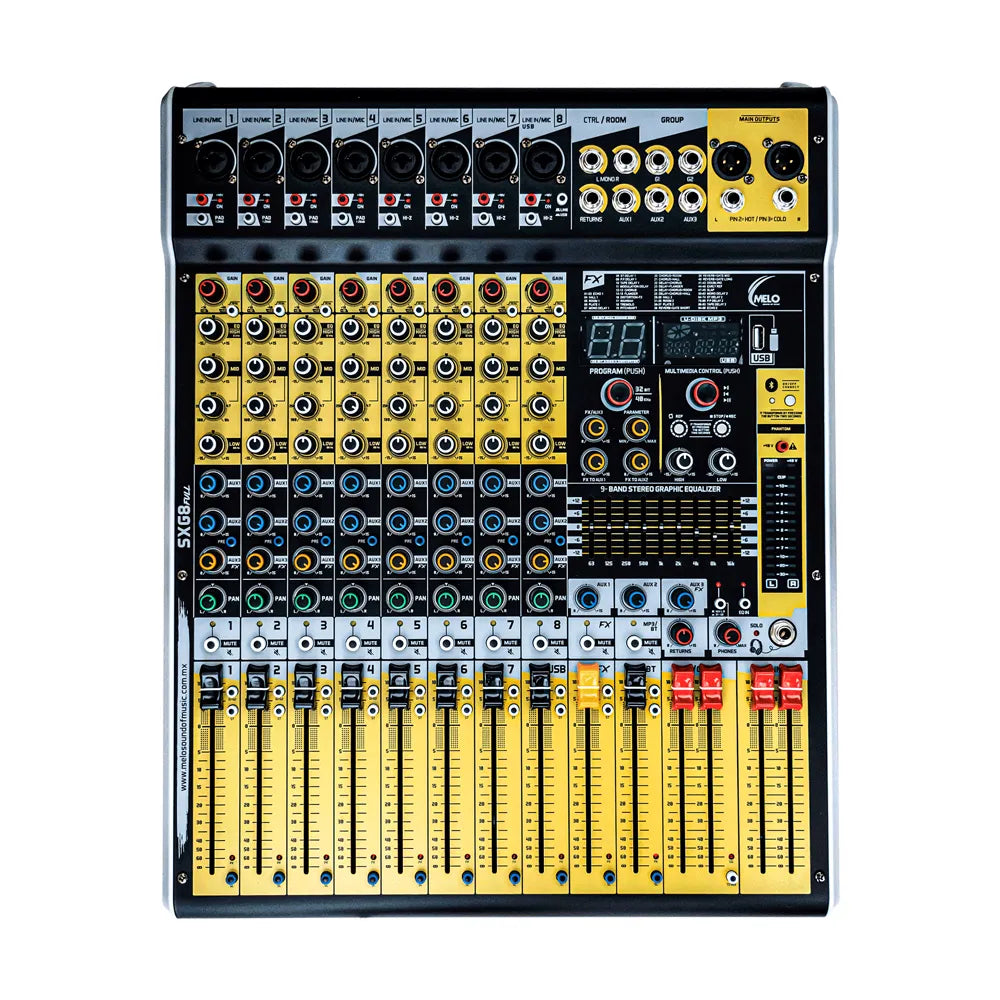 Melo SXG8FULL Mezcladora Profesional 8 Canales Tarjeta de Sonido USB