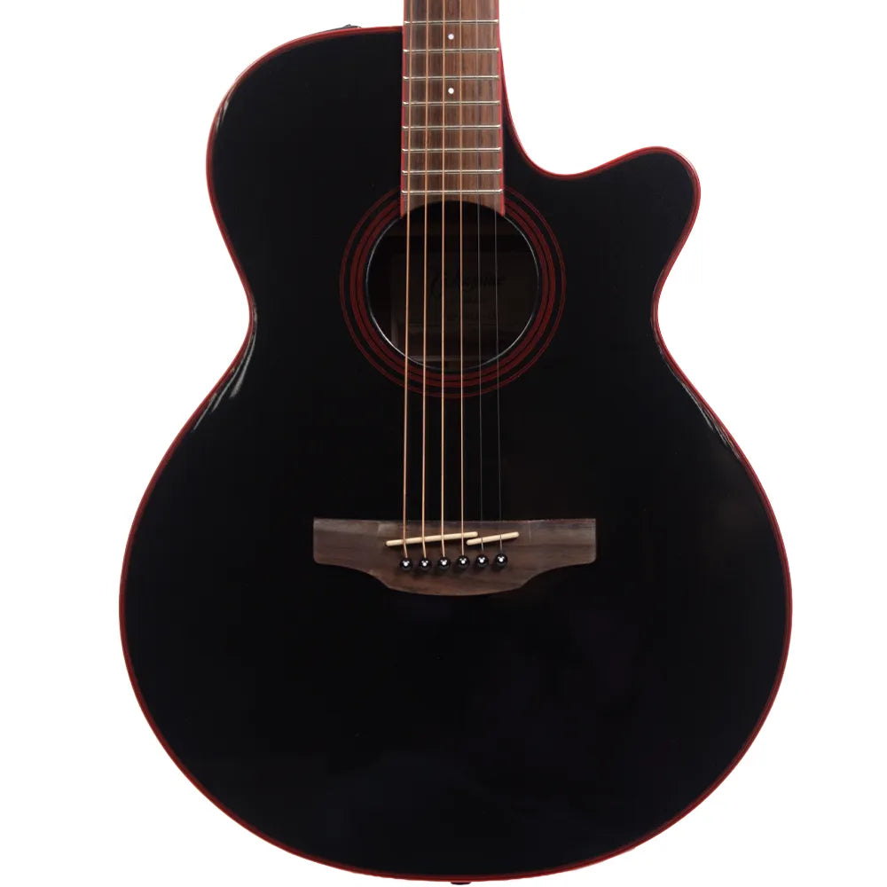 Takamine GF49CECB Guitarra Electroacústica Negra con Ribetes Rojos