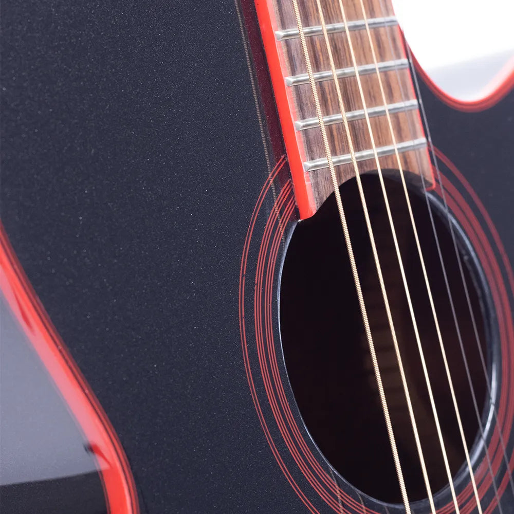 Takamine GF49CECB Guitarra Electroacústica Negra con Ribetes Rojos