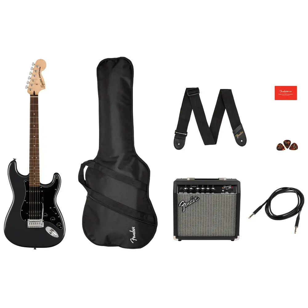 Paquete de Guitarra Eléctrica Squier 0372821069 Affinity Series  Stratocaster HSS Pack Charcoal Frost Metallic