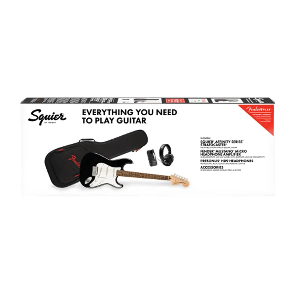 Fender 0372873206 Guitarra Eléctrica Affinity Series Stratocaster Mustang Micro Pack Black, Gig Bag HD9 MX CHN BR