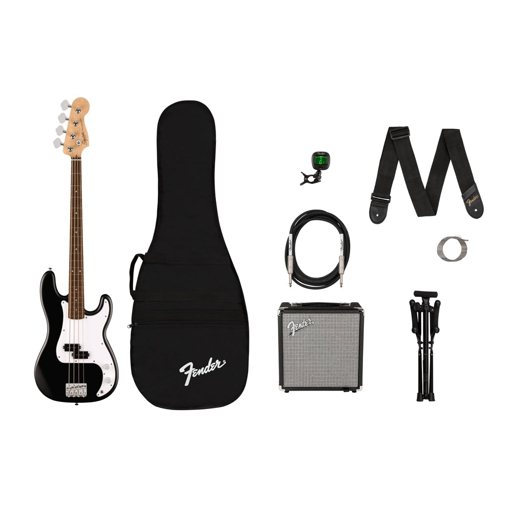 Squier 0379900006 Paquete Bajo Eléctrico Debut Collection Precision Bass Black 120V (Funda Tahalí Cable Atril Encordadura)
