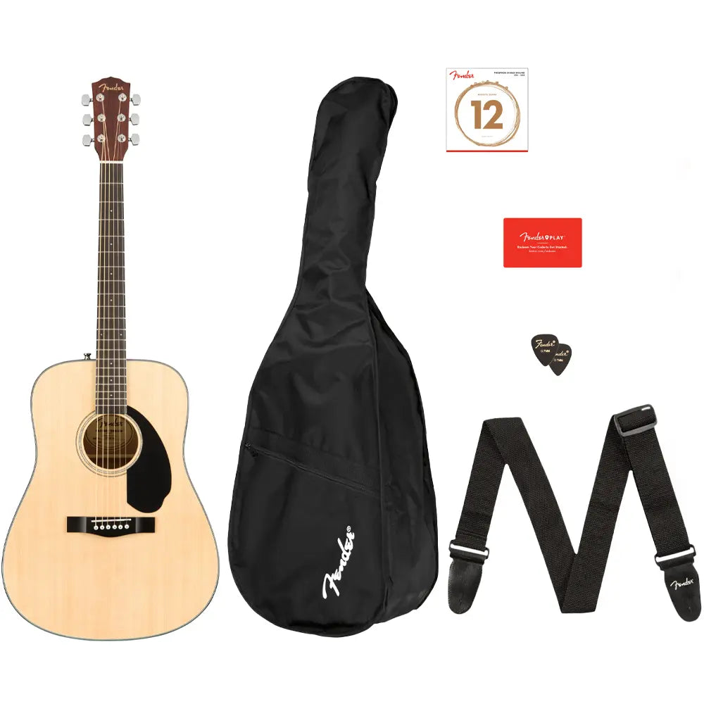 Paquete de Guitarra Acústica CD-60S (fundaPúastahalícuerdas) Natural FENDER 0970110421