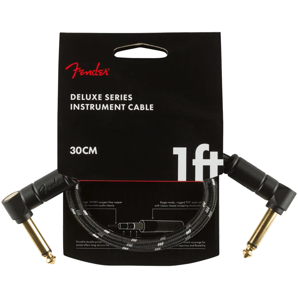 Fender 0990820095 Cable Deluxe Series Instrument Cable Angle/Angle 1' Black Tweed