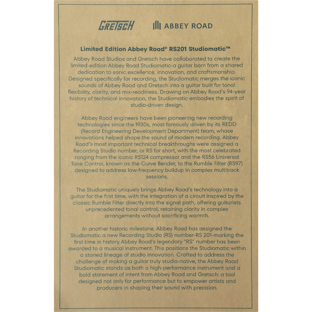 Gretsch 2506419582 Guitarra Eléctrica Limited Edition Abbey Road Studiomatic Hollow Body with Bigsby and Gold Hardware Classic Walnut Stain