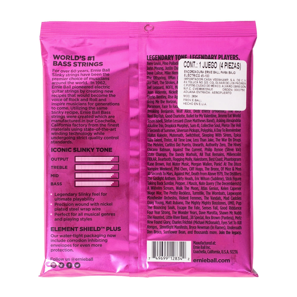 ERNIEBALL 2834 Encordadura para Bajo Eléctrico E.Ball 45/100 4 Cuerdas Super Slinky