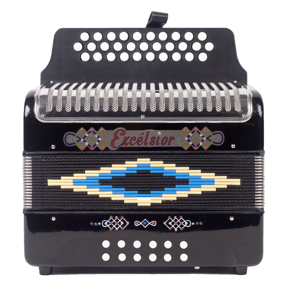 Excelsior 3012BKFBE Acordeón de Botones Fa-Si-Mi Negro con Estuche