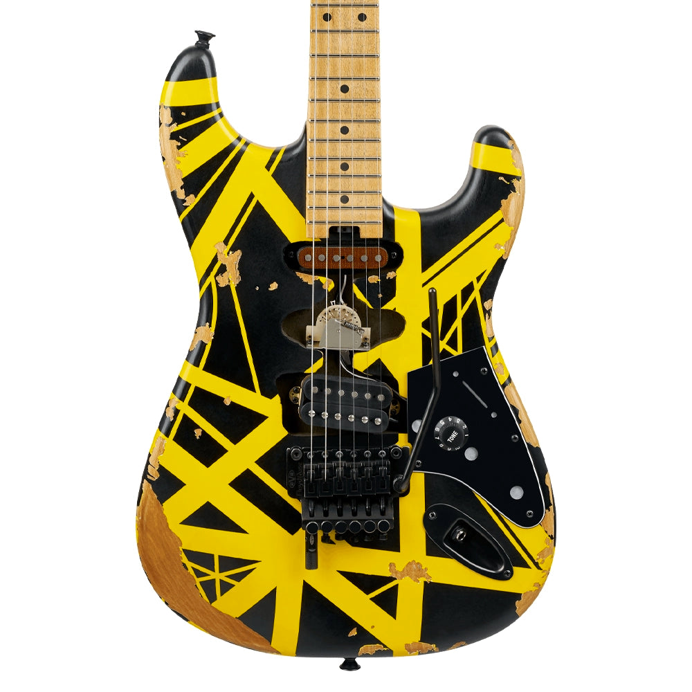 EVH 5107900528 Guitarra Eléctrica Limited Edition Striped Series Frankenstein Frankie Black with Yellow Stripes Aged