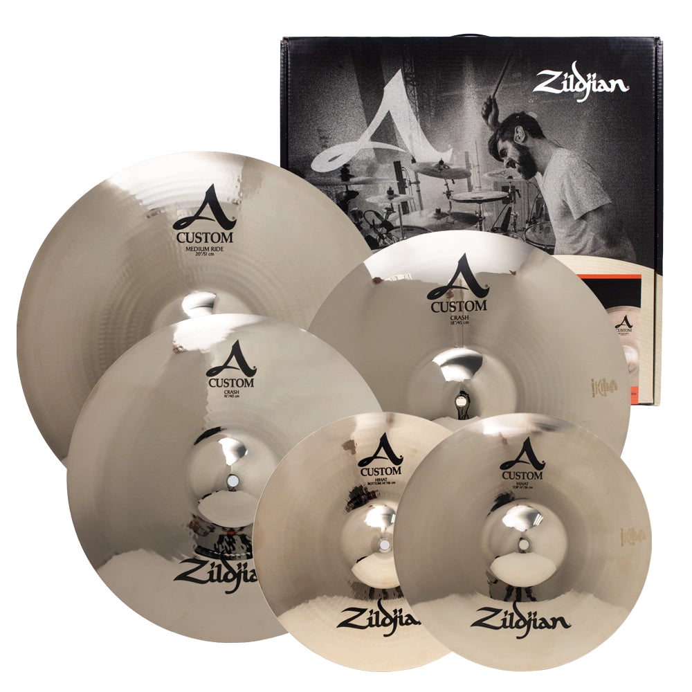 Zildjian A2057911 Paquete de Platillos Serie A Custom 14" Hi-Hats Crash 16" Crash 18" y Medium Ride 20"