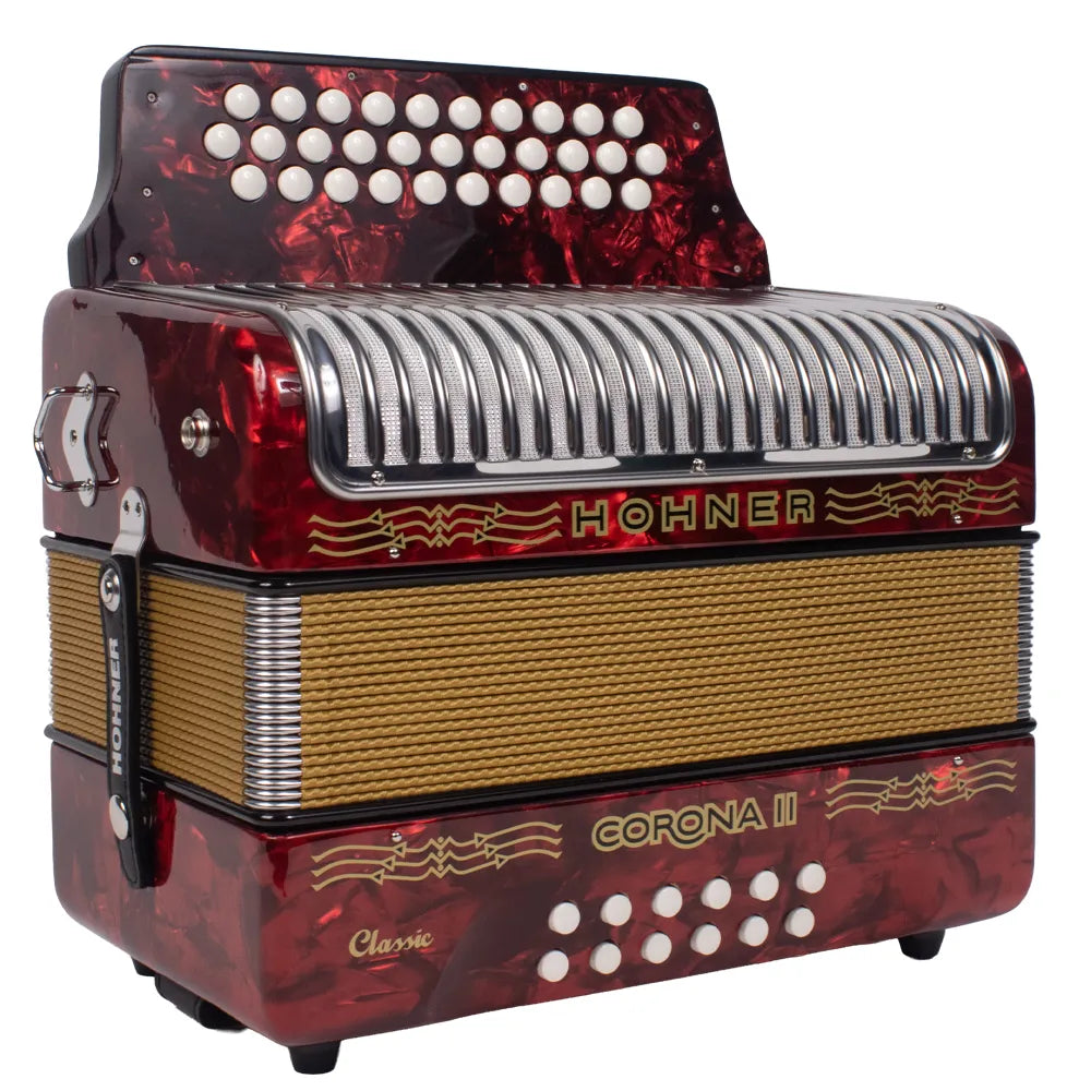 Hohner A5543 Acordeón de Botones Corona II Classic Fa Rojo c/funda