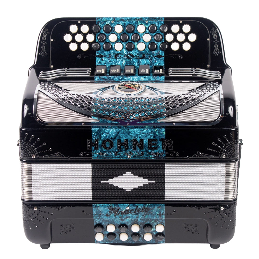 Hohner A9700FBBEBGSBGS Acordeón Anacleto de Botones FA-SIB-MIB Turquesa con Estuche