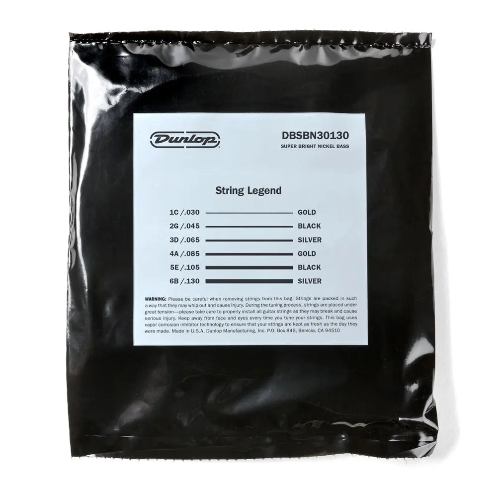 Dunlop DBSBN30130CV Encordadura Bajo Eléctrico Super Bright Medium 6 cuerdas 30/130 Niquel