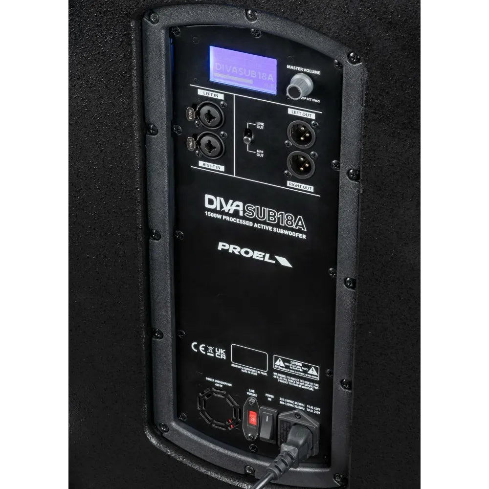 Proel DIVASUB18A Subwoofer DIVA activo 1500w DSP 115v Black 18"