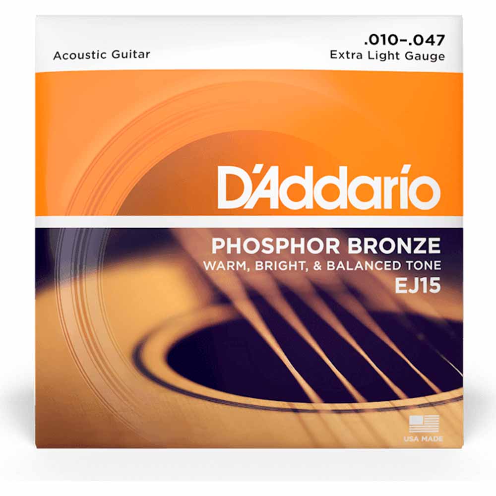 Encordadura Guitarra Acústica Daddario EJ15 10/47 Phosphoro Bronze Extra Light