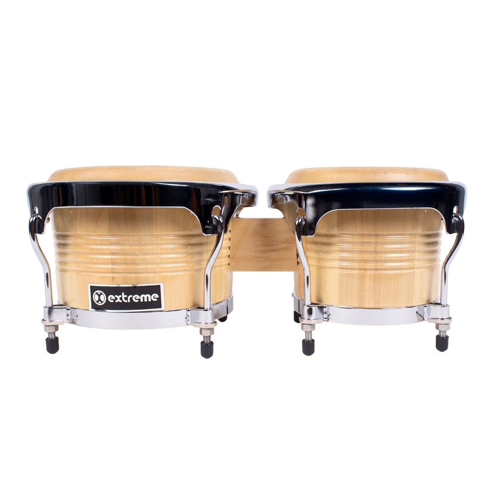 Extreme EXBG008 Bongós 7.5" y 8.5" Natural Aro Cromado con Atril