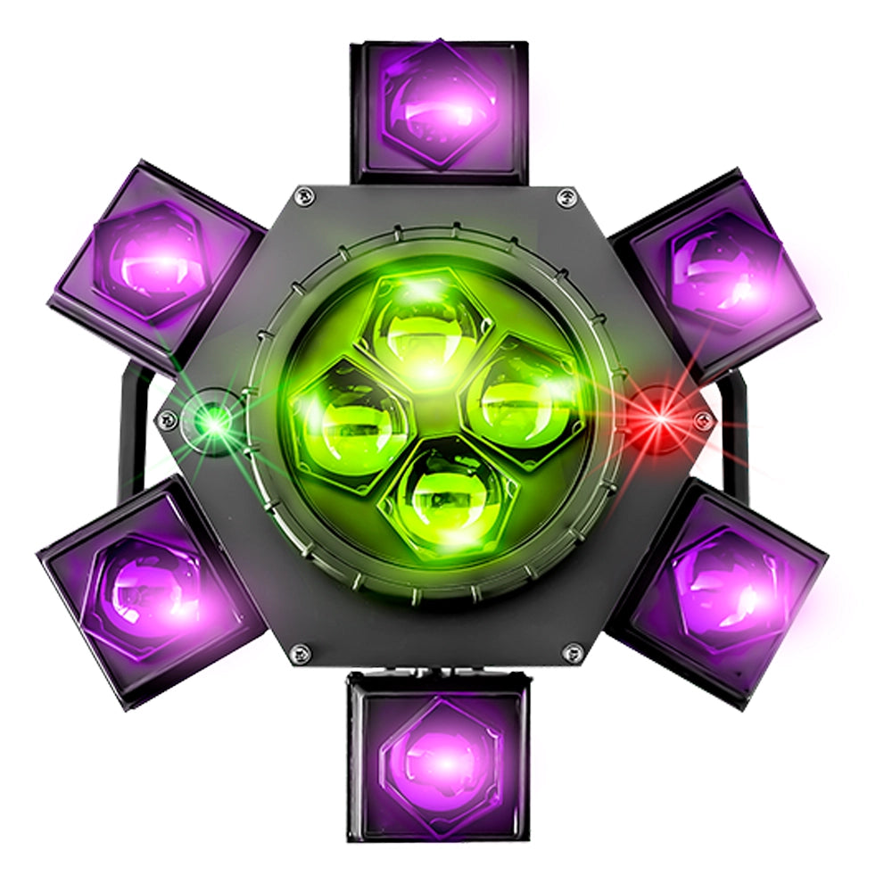 Super Bright HELICOPTER Cabeza Móvil 10 Leds 10w RGB Estuche con 4
