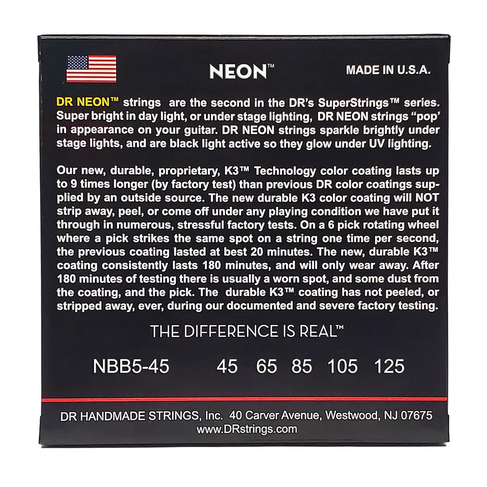 Dr Nbb545 Encordadura Bajo Eléctrico 45/125 Medium Neon Blue