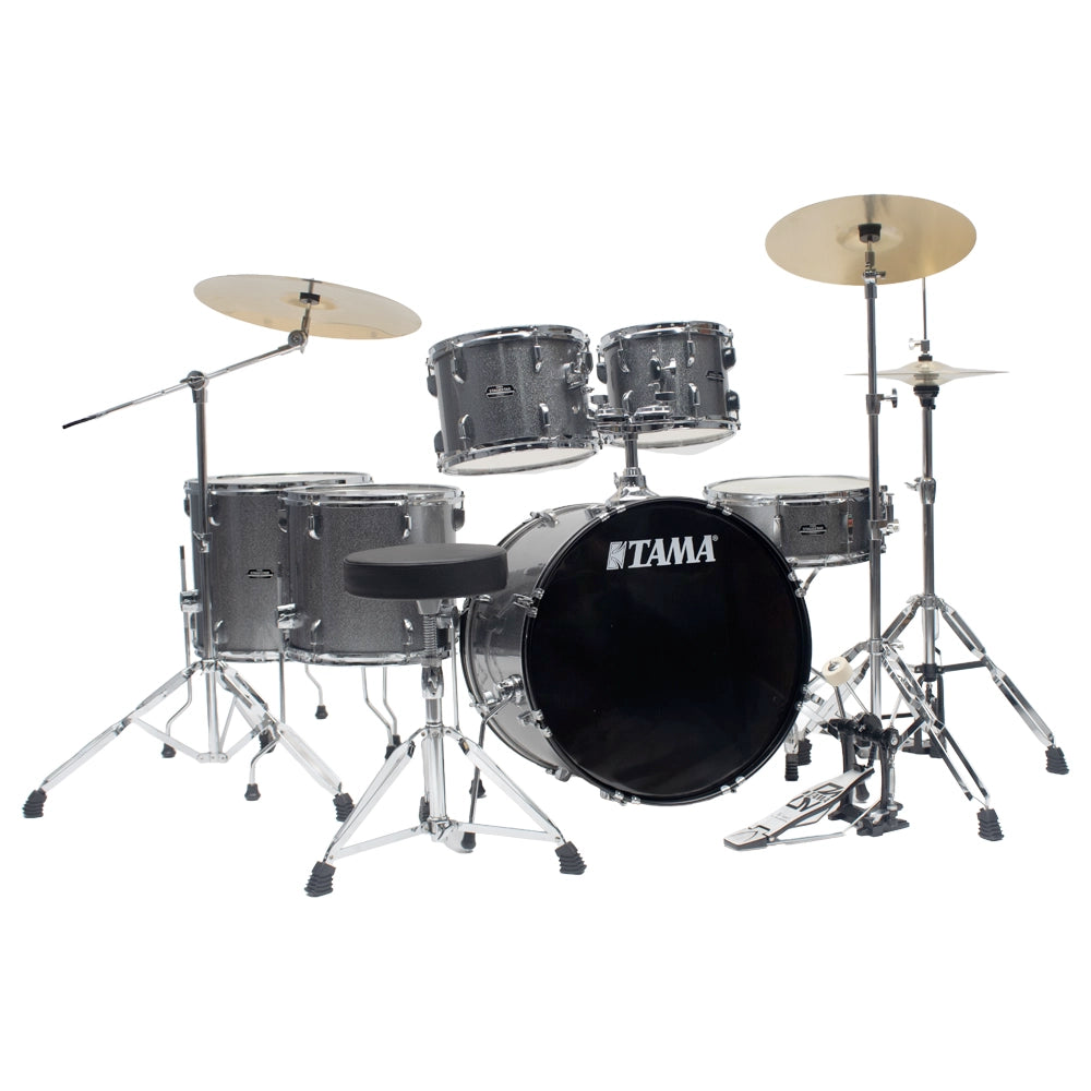 Tama ST62H6CCSS Bateria Acústica Stagestar de 6 piezas Plata Brillante con Atriles, Asiento y Platillos