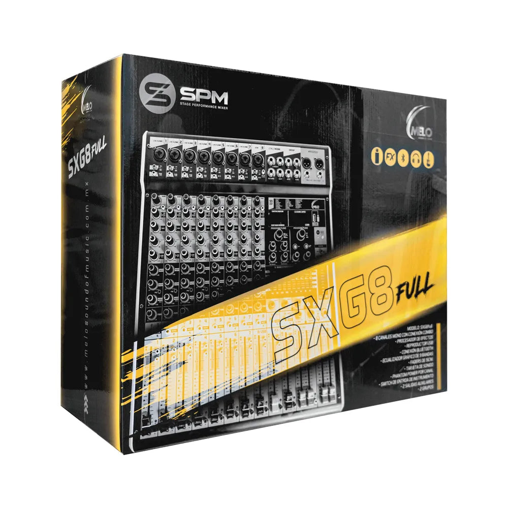 Melo SXG8FULL Mezcladora Profesional 8 Canales Tarjeta de Sonido USB