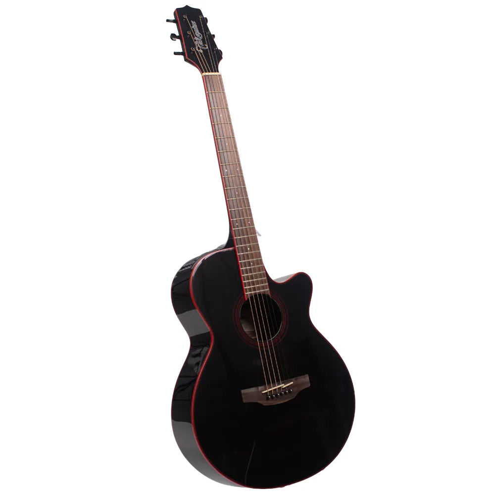 Takamine GF49CECB Guitarra Electroacústica Negra con Ribetes Rojos