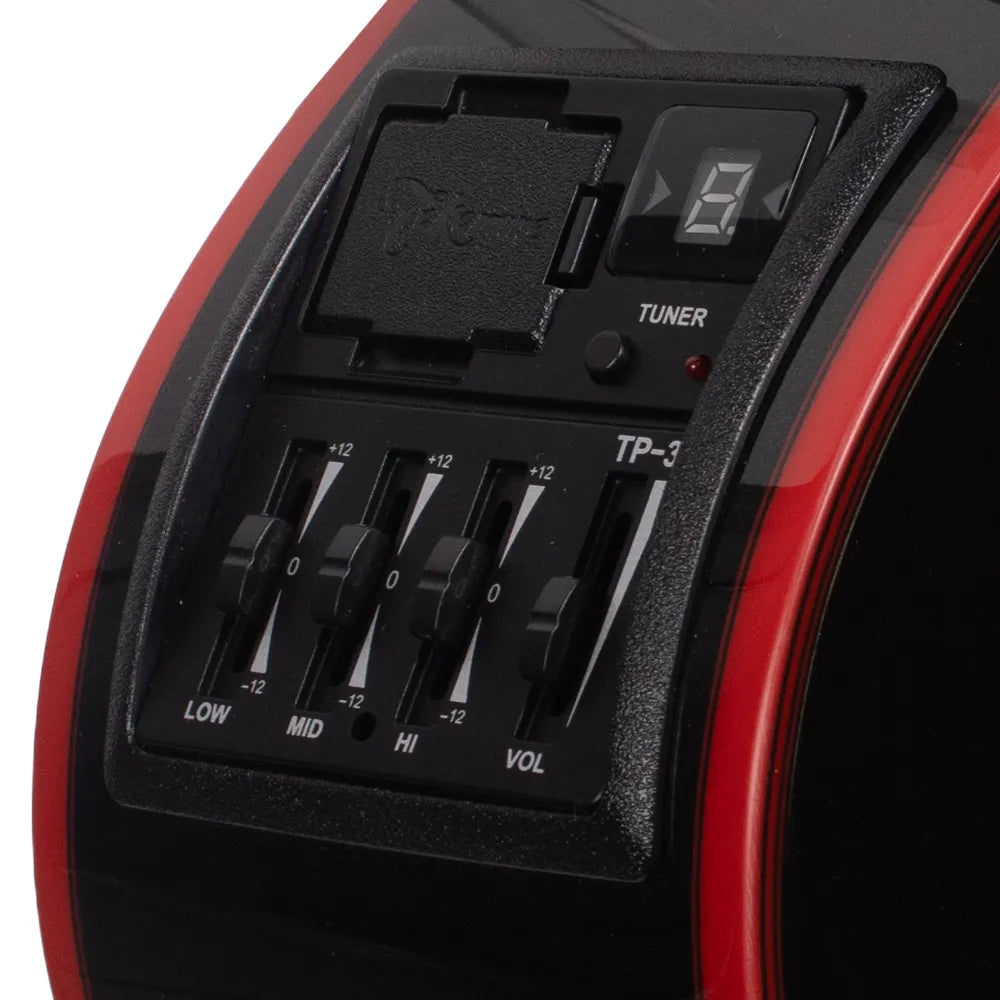 Takamine GF49CECB Guitarra Electroacústica Negra con Ribetes Rojos